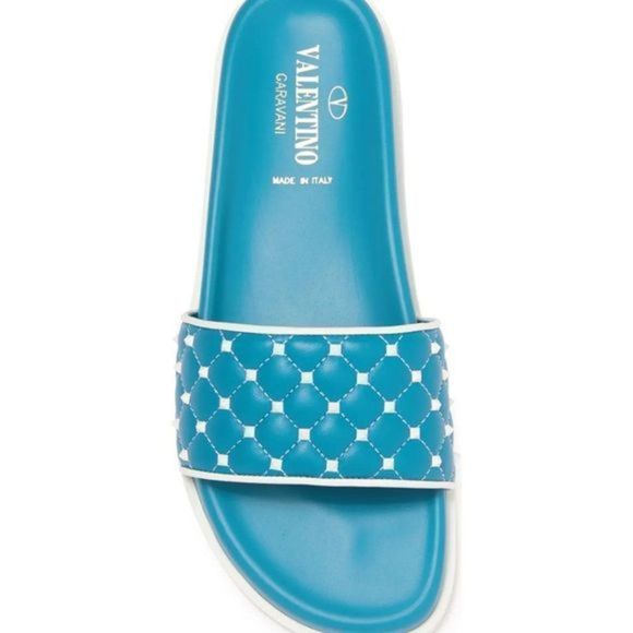 Valentino Garavani Sandals Rockstud Slide Turquoise 7 US 37 EU brand new - Picture 4 of 4